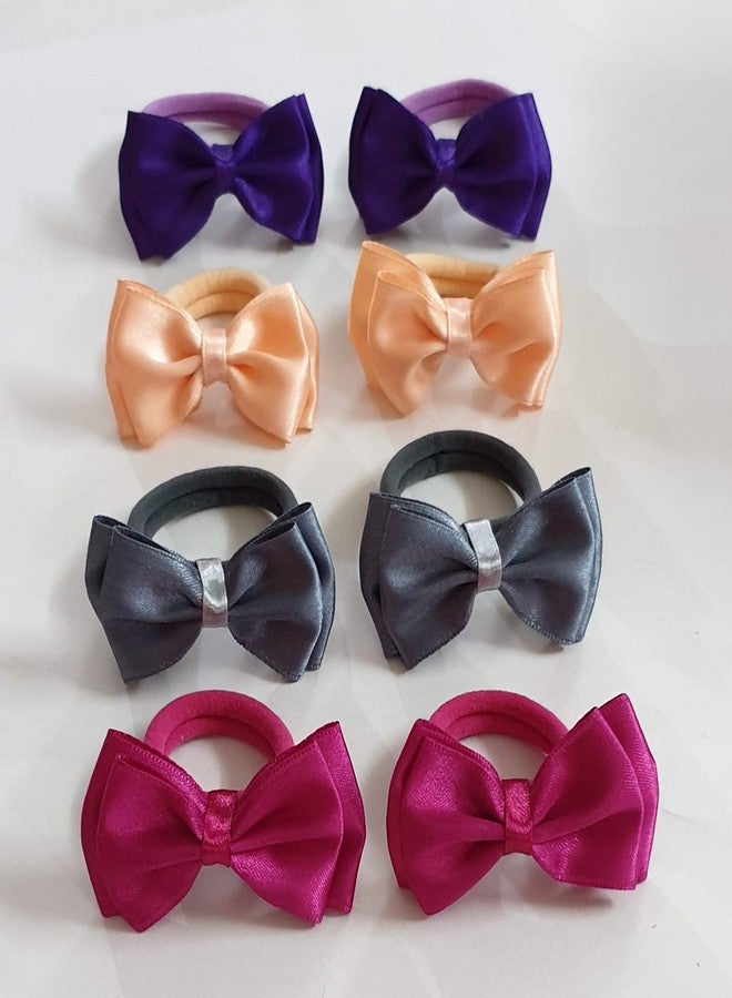 Belleza Crafting with Creativity Dark Pink, Grey, Peach, Dark Purple Shade1 Color Bow Ponytail Bands/ Combo Set for Girls - Cute Hair Accessories, Soft & Comfortable Elastic Hair Ties, Pattern A1 (1Combo8) - Image 2